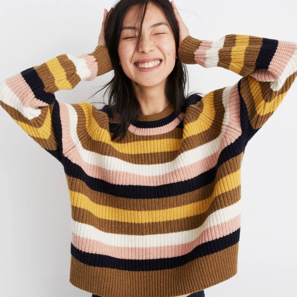Madewell Merino Wool Tilden Striped Chunky Sweater - Medium